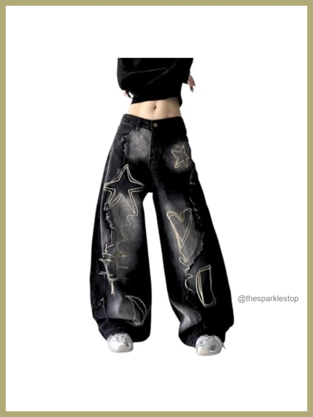 Barrel Jeans Wide Leg Embroidered Star Patchwork Denim Pants